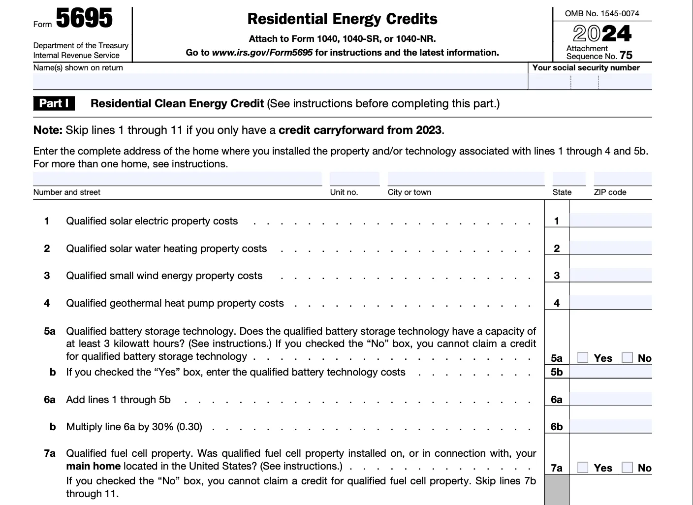  Form 5695 to claim tax credits for residential energy costs or upgrades paid