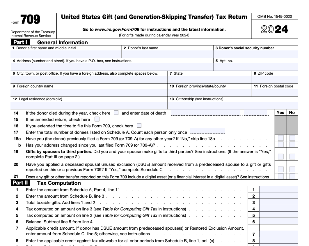 Form 709, United States Gift Tax Return