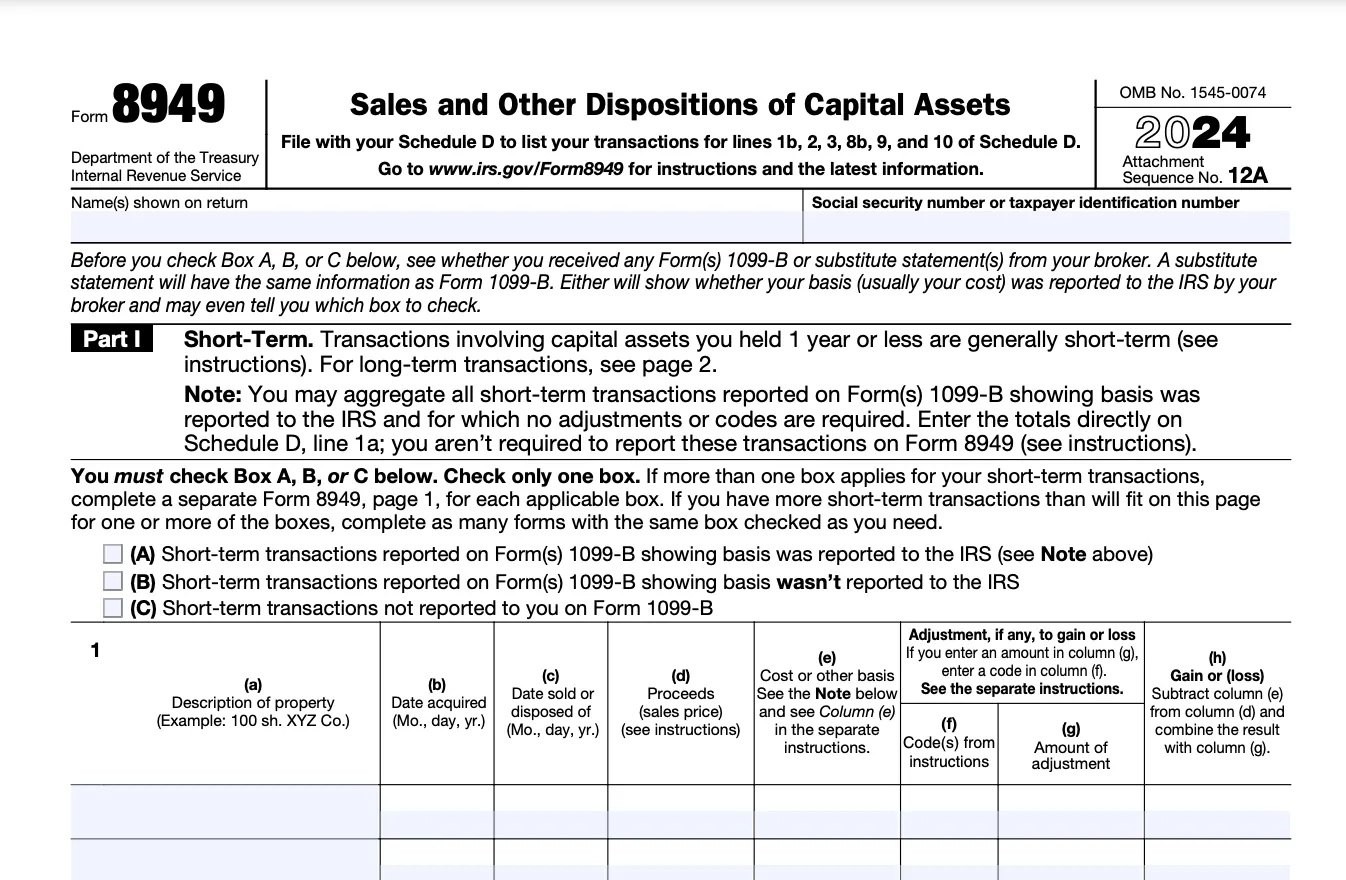 Form 8949 to calculate capital gains tax and capital gains tax exclusion