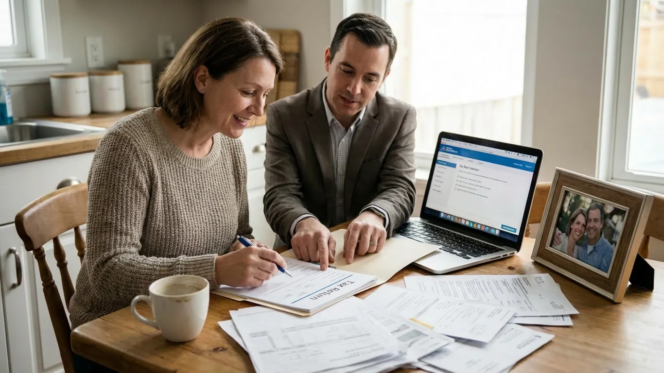 widow filing taxes with the help of a tax expert