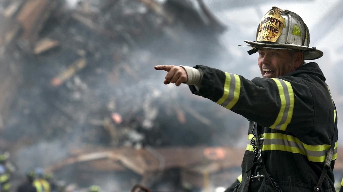 fireman at work during a disaster