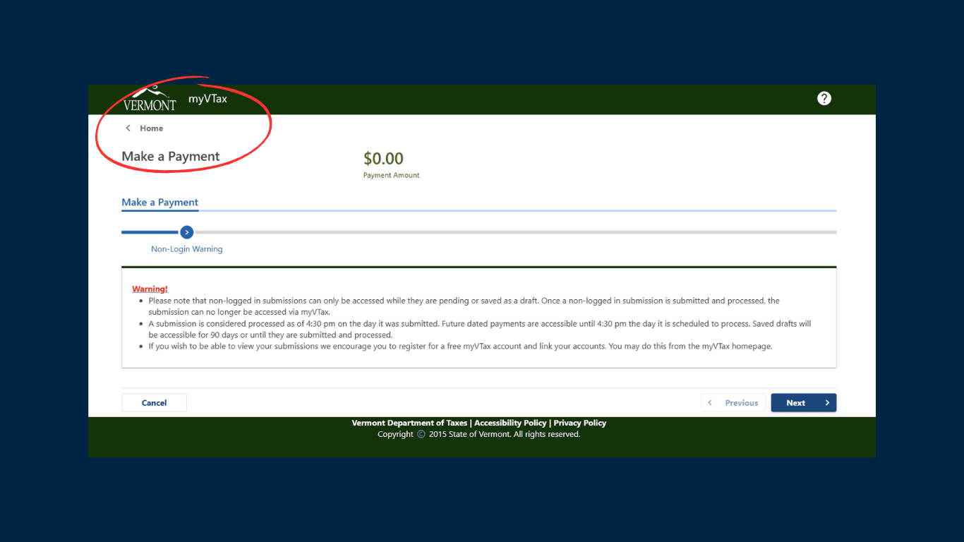 Vermont Payment and Online Portal Snapshot