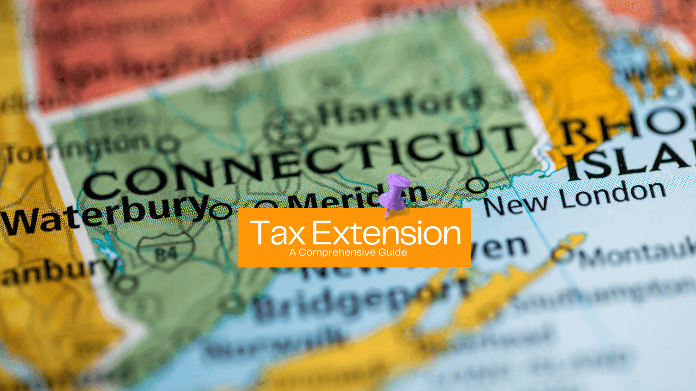CT Tax Extension Post it over the Connecticut State Map