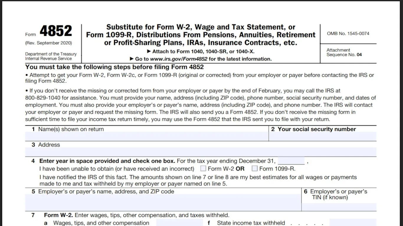 Using Form 4852 when you have no W-2
