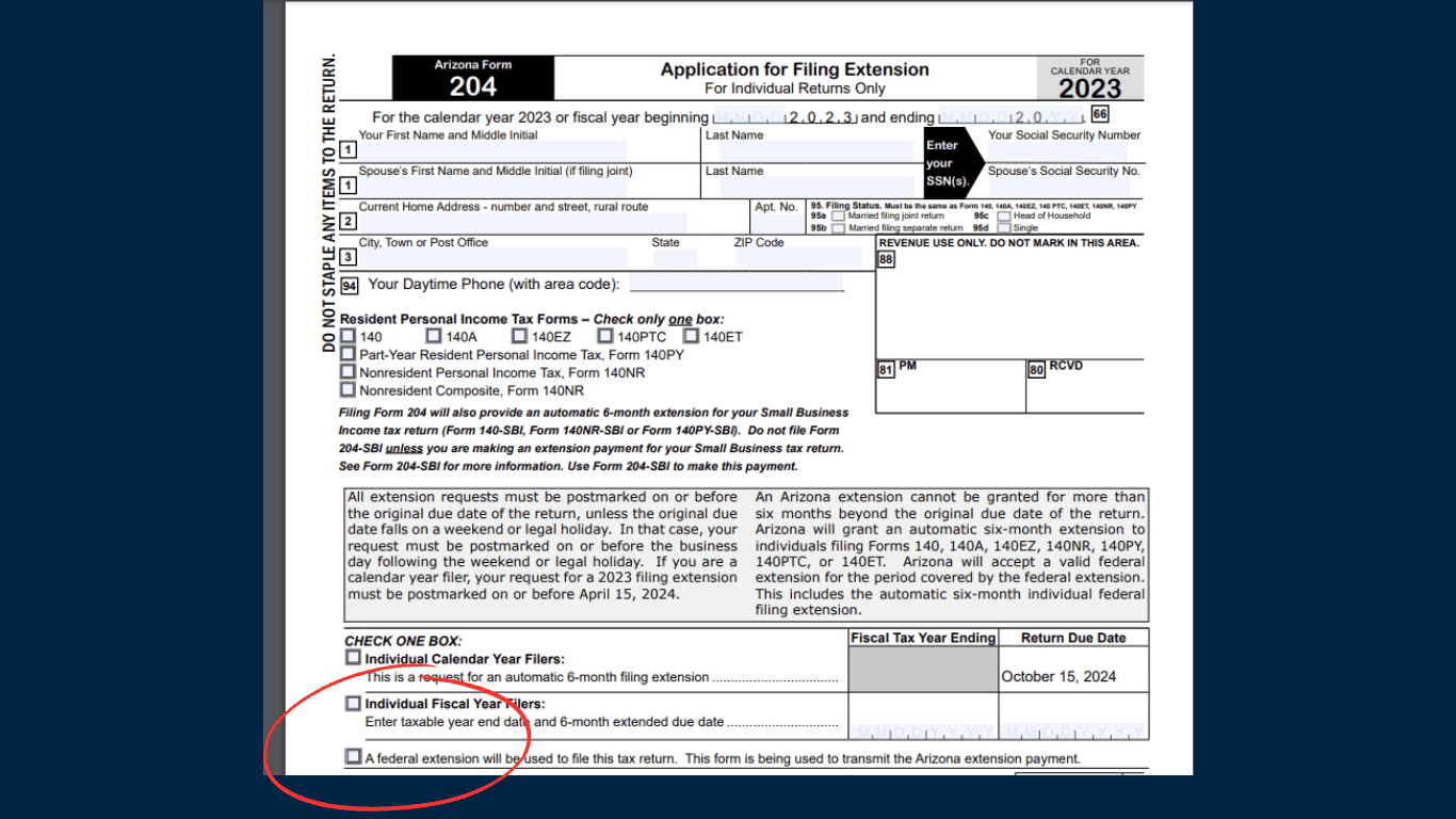Image of Arizona Tax Form 204 for Tax Extension
