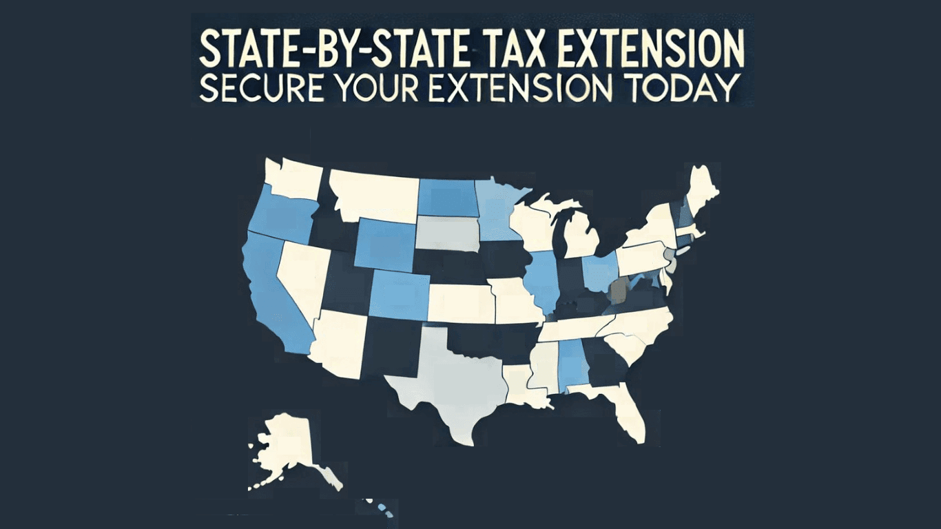 Image of the US with the title - State by State Tax Extension Deadlines