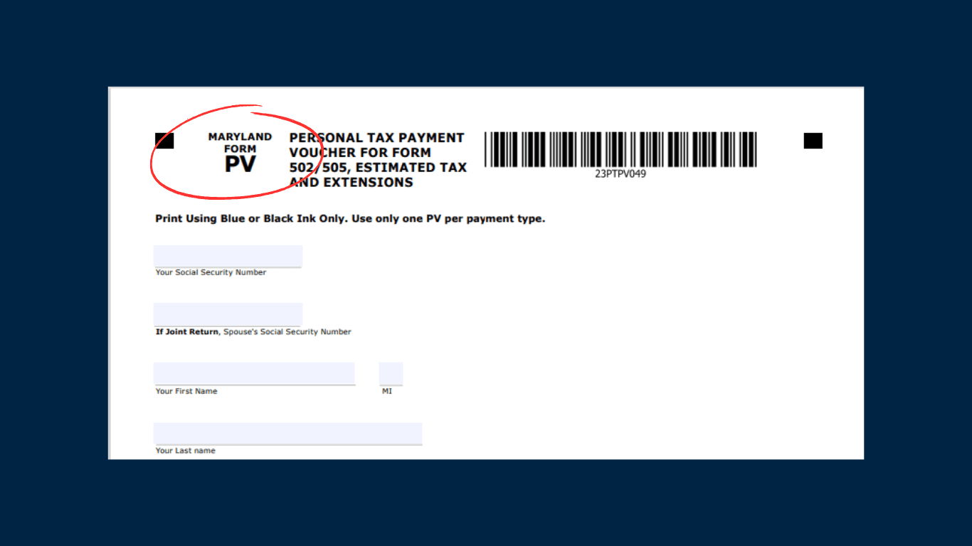 Maryland Tax Extension Form PV Screenshot