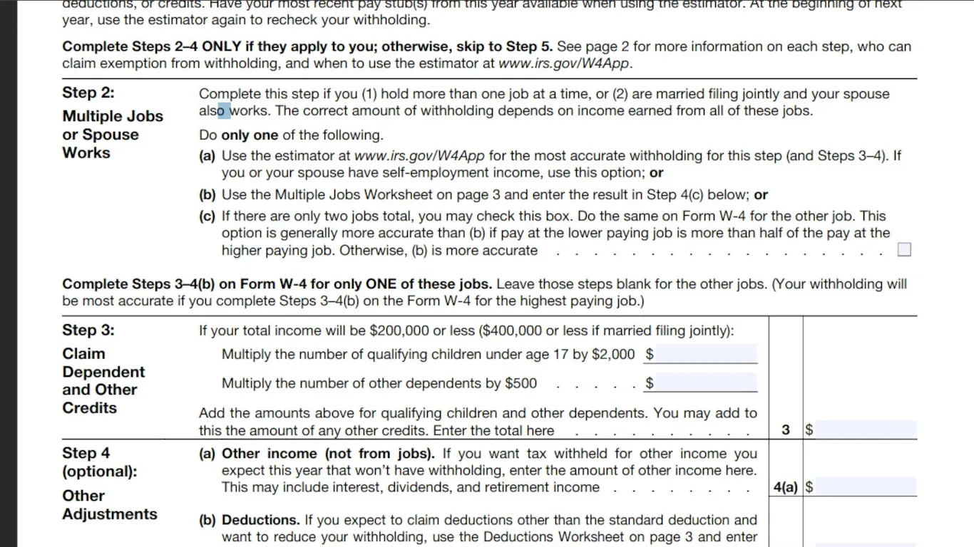 Steps 2-4 of the Form W-4